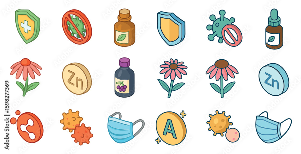 Fototapeta premium Healthcare and prevention filled icons set – flat, medical, safety and wellness symbols