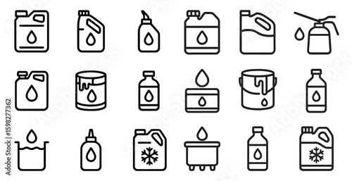 Oil and fuel outline icons set – linear, flat, petroleum and energy symbols