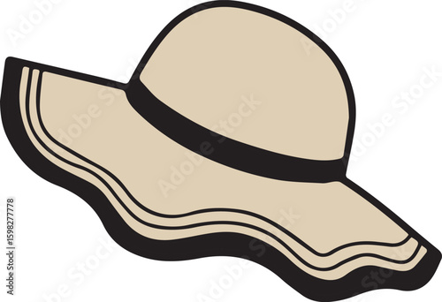 Wide Brim Floppy Hat Front View | Technical Fashion Illustration | Flat Accessory Template CAD | Women’s Summer Beach Hat Design