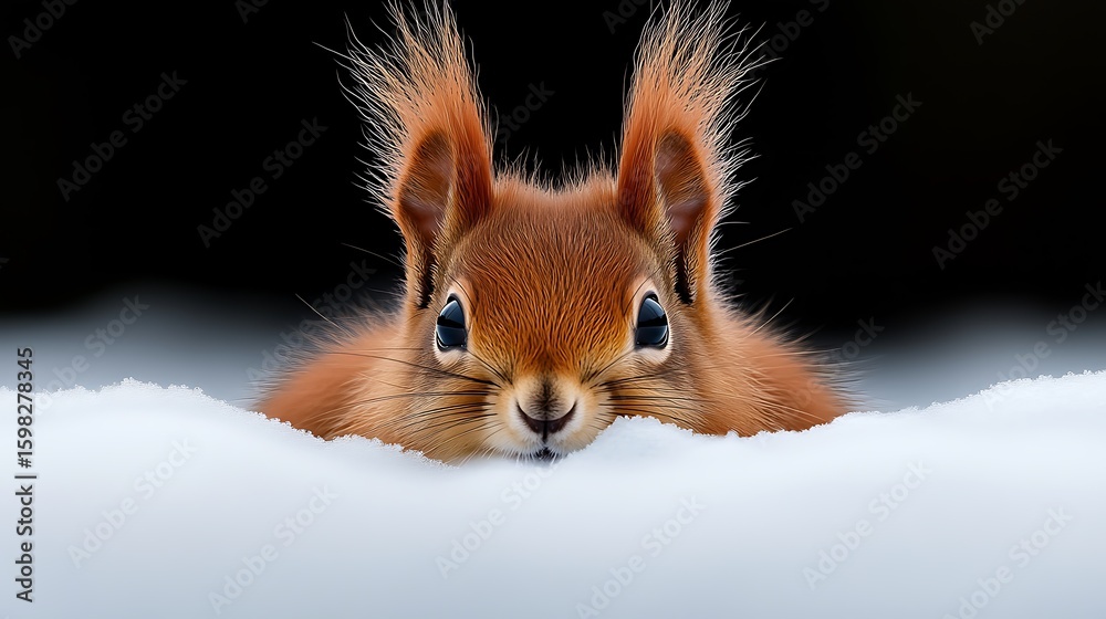 Obraz premium Close-up of a squirrel peeking from behind snow.