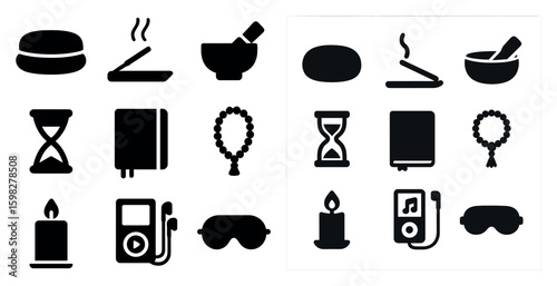 Food and lifestyle solid icons set – filled, silhouette, cooking and dining symbols