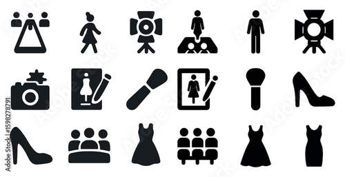 Fashion and beauty silhouette icons set – solid, filled, makeup and couture symbols