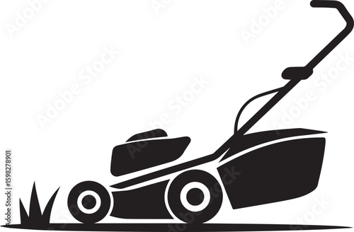 Mowing Lawn: A silhouette of a lawnmower meticulously trims a patch of grass, symbolizing yard maintenance and home care.