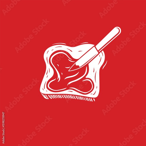 Toast with jam and knife vector design concept illustration.