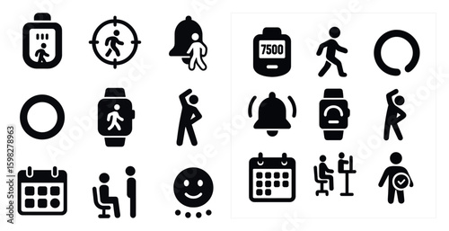 Fitness and health solid icons set – workout, exercise, gym symbols
