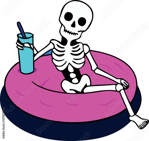 Photorealistic vector design of a relaxed skeleton in a casual pose showcasing detailed bone structure and a comfortable