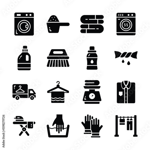 Get this hand collection of laundry and cleaning glyph style icons