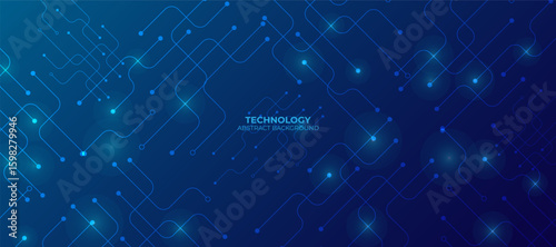 Abstract technology blue circuit board texture or pattern. Web background. Futuristic blue circuit board on tech bg. AI innovation concept. Light blue connected dots and lines.