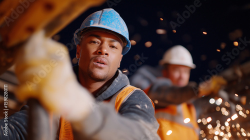 Metro Tunnel Excavation with Drilling Rig and Safety Sign underground