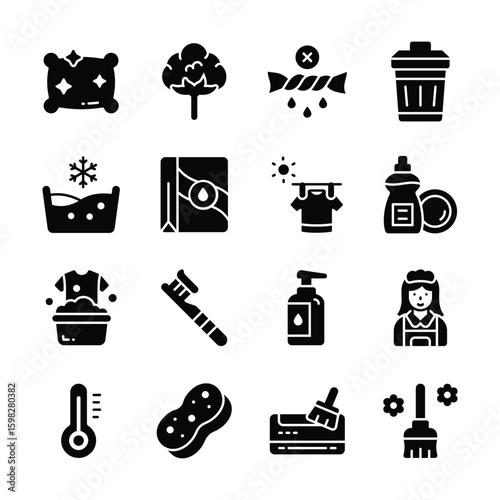 Grab this amazing collection of laundry and cleanliness glyph icons