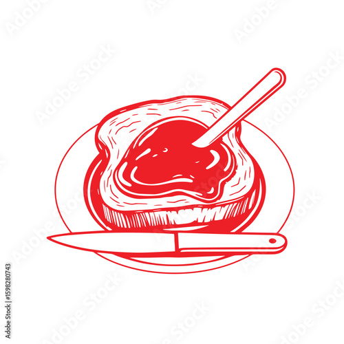 Toast with jam and knife vector design concept illustration.