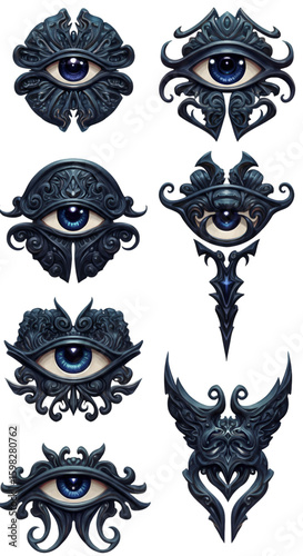 Wallpaper Mural Set of Pixel Art Blue Eyes with Ornate Dark Frames Illustration PNG Torontodigital.ca