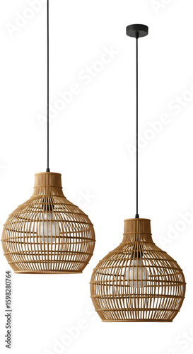 Two Hanging Wicker Lamps Isolated PNG Image