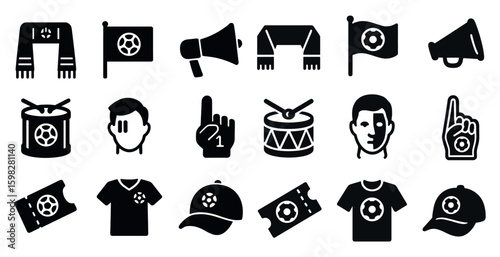Football fan silhouette icons set – cheering, supporter, sports enthusiasm elements