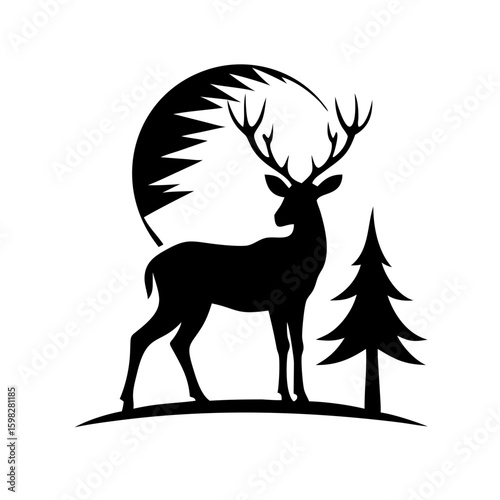 Deer Silhouette in Forest at Sunrise