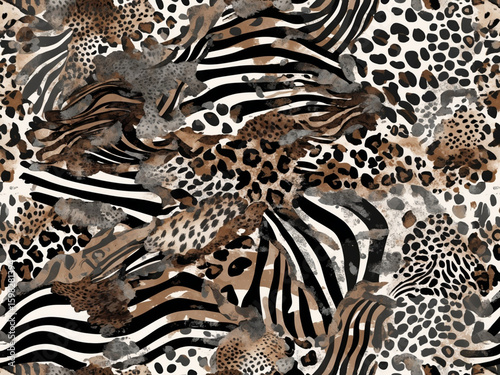 Wild seamless pattern mixing zebra stripes and leopard spots. Abstract animal print design for fashion, textile, or background.