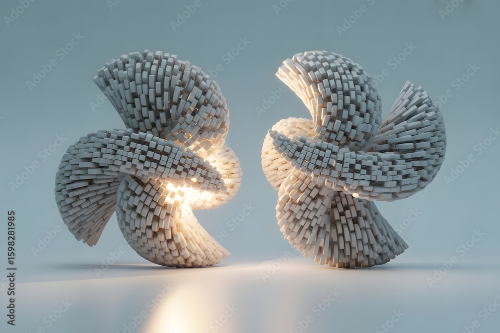 Naklejka premium Abstract 3D Render of Two Intertwined Glowing White Cube Structures
