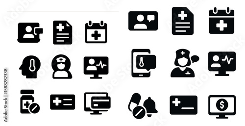 Healthcare and medical icons set – solid, filled, wellness and hospital symbols