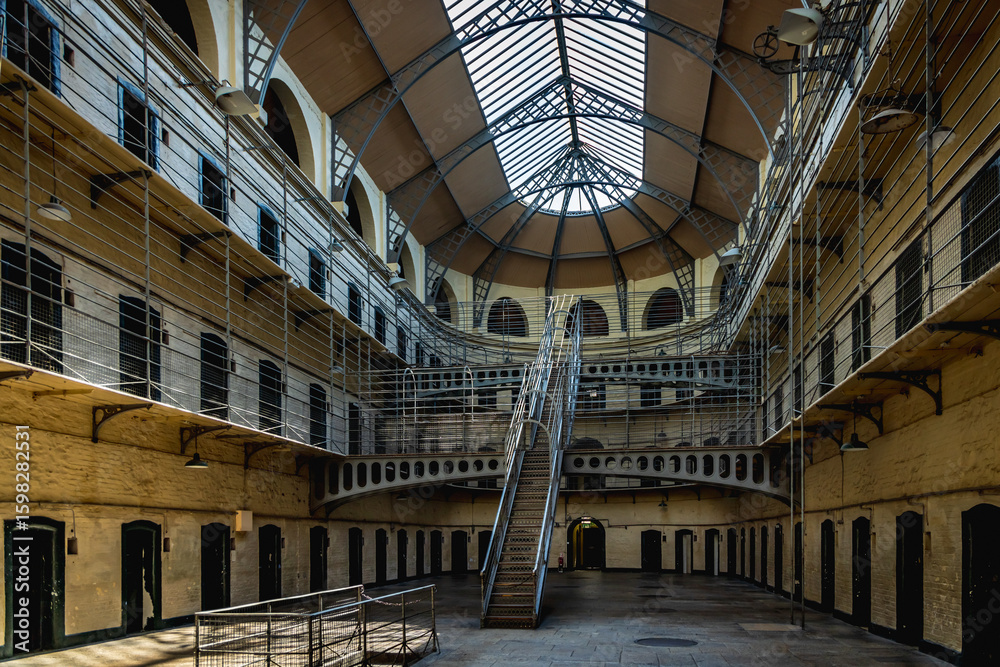 Naklejka premium Main Hall in the Kilmainham Gaol prison, Dublin, Ireland