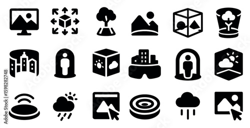 Virtual reality silhouette icons set – digital, vr, augmented reality symbols