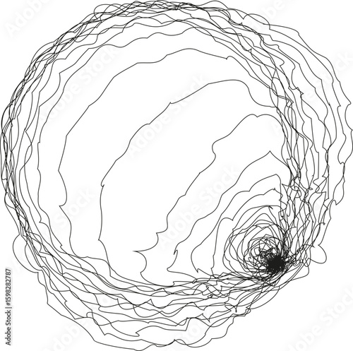 A circular design with multiple curved layers, creating a structured, layered effect with intricate, flowing lines.