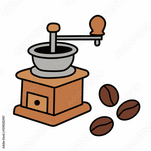Vintage manual coffee grinder in brown, ideal for hand-brew icons.