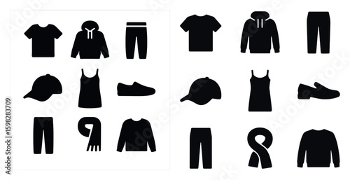 Clothing icons set – silhouette, fashion, apparel symbols for design