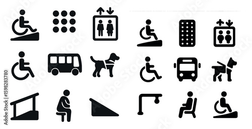 Accessibility and mobility icons set – solid, disability, universal design symbols