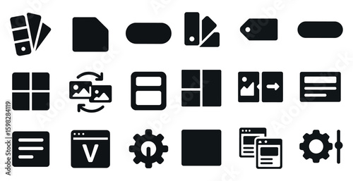 Web design solid icons set – flat, filled, ui and ux elements