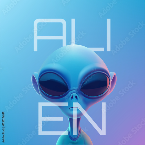 Spooky realistic alien, 3D. Modern banner for web design, covers, creative concepts, and extraterrestrial technologies. Vector illustration.