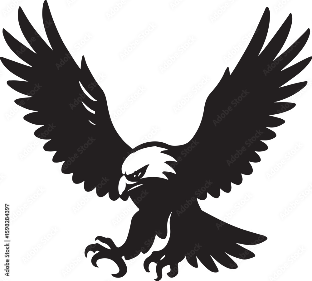 Fototapeta premium Eagle flying sky vector illustration, Eagle flying silhouette vector illustration. Eagle flying hunting pose vector illustration design 