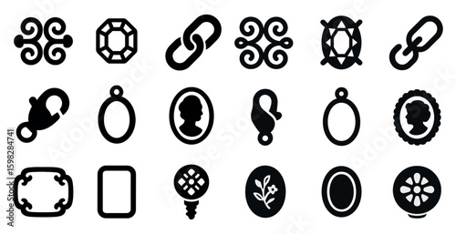 Jewelry and accessories silhouette icons set – elegant, ornament, luxury symbols