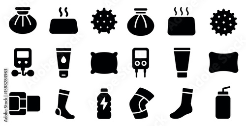Therapeutic and medical silhouette icons set – flat, filled, wellness symbols