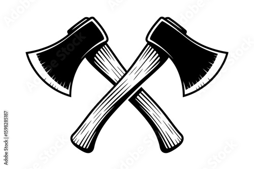 Crossed Axes A Black and White Logo Illustration for Lumber or Adventure Themes 