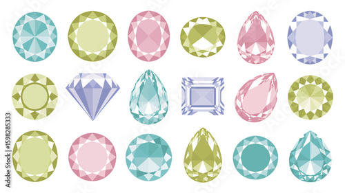 A dazzling array Unearth a collection of 18 stylized gemstones in pastel hues for creative designs.