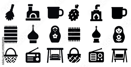 Home and living solid icons set – household, filled, domestic activity symbols