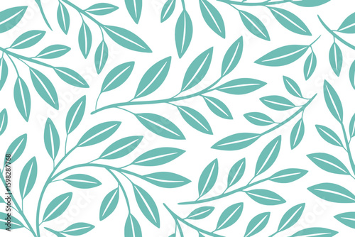 Teal leaves on cream background botanical pattern branches