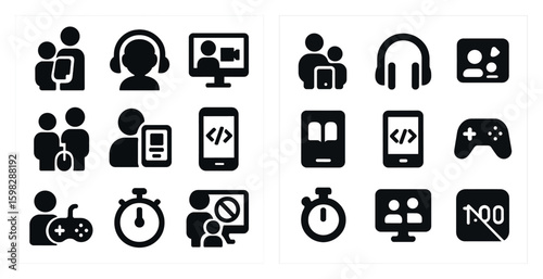Technology and communication icons set – solid, filled, multimedia symbols
