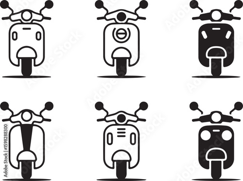 Vintage Scooter Front Silhouette Icon Set