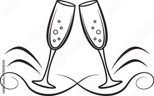 Two champagne glasses clinking bubbles celebratory