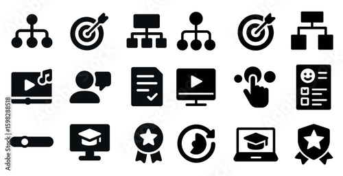 Business and technology icons set – solid, filled, digital communication symbols