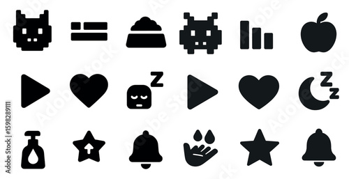 Gaming and technology filled icons set – solid, silhouette, digital symbols and gadgets