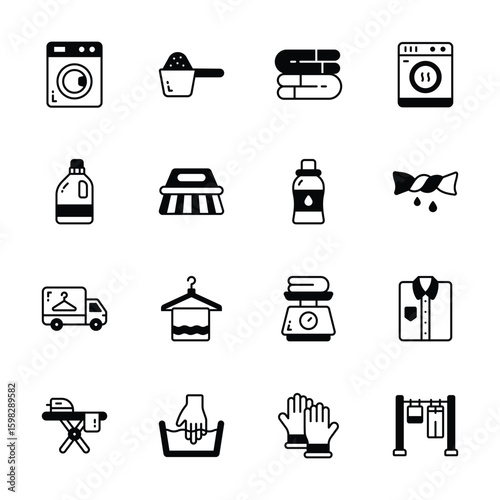 Get this hand collection of laundry and cleaning glyph style icons
