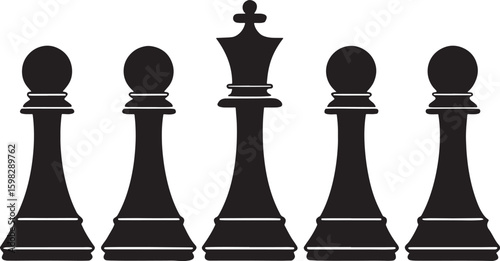 Black chess king and pawns white background