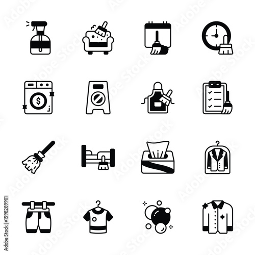 Ready to use handy bundle of laundry and housework glyph icons