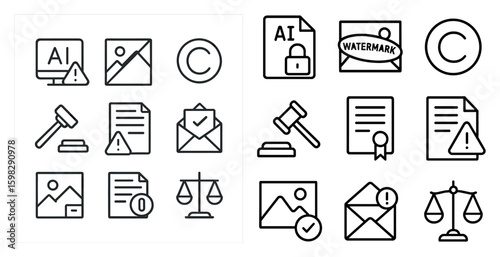 Legal and document line icons set – outline, compliance, and law symbols