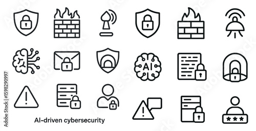 Cybersecurity line icons set – security, protection, digital safety symbols