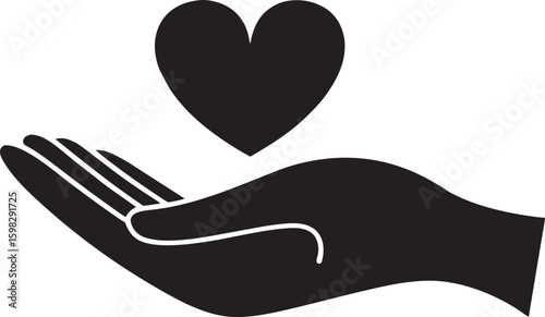 Black heart held by open hand white symbol
