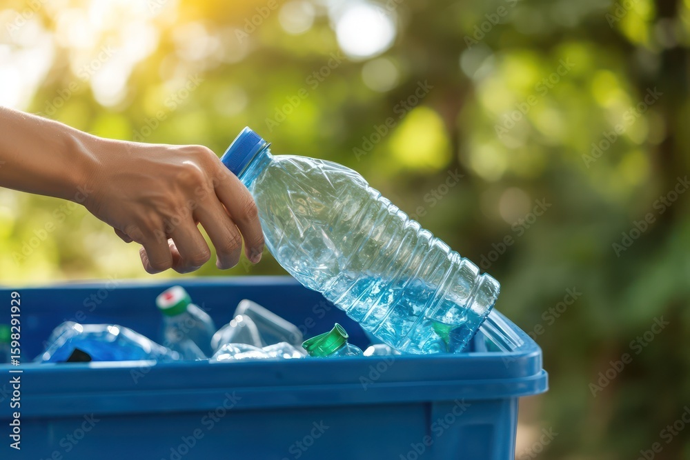 custom made wallpaper toronto digitalRecycling plastic bottle into blue bin outdoors