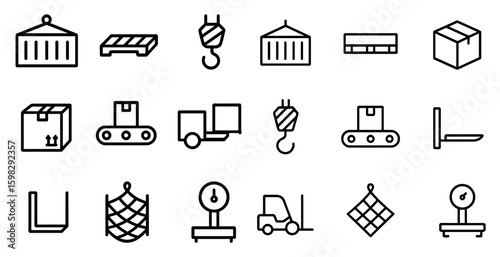 Logistics and shipping outline icons set – linear, pack, freight symbols
